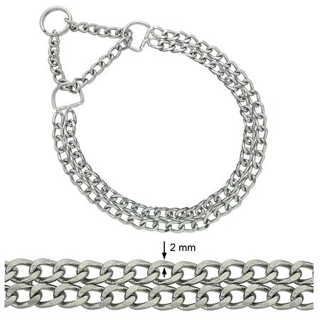 Double chain collar with limited traction flat links welded chrome