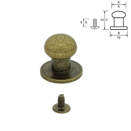 Brass Screwback Button Stud ø 6–8 mm, Antique Brass