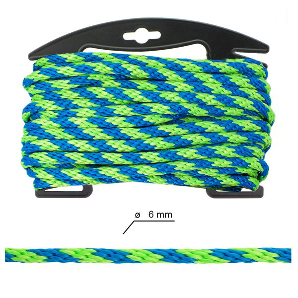 PP Multifilament Solid Braided Rope – Neon Green / Blue, ø 6